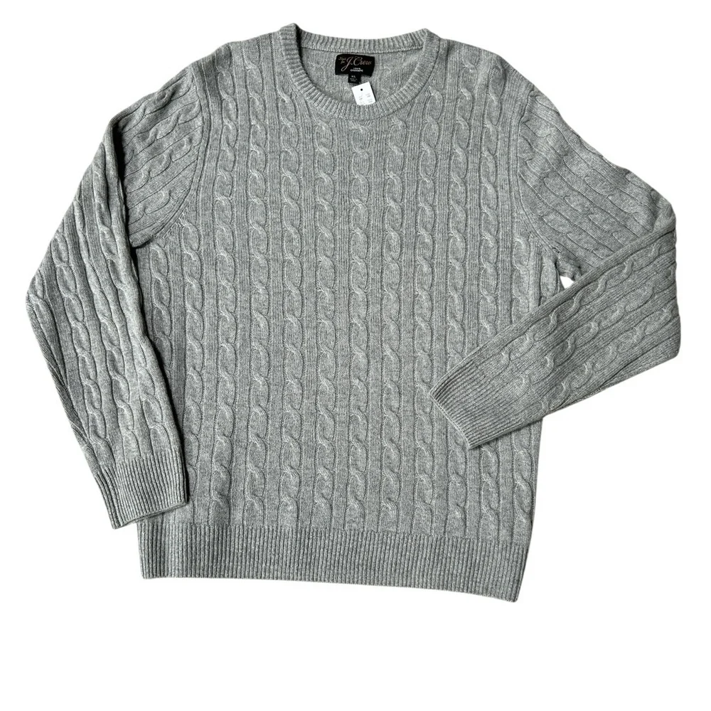 J. Crew Cashmere Lightweight Cable Knit Sweater in Heather Grey, Size XL